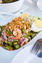 Thai Spicy salad with shrimp and vegetables