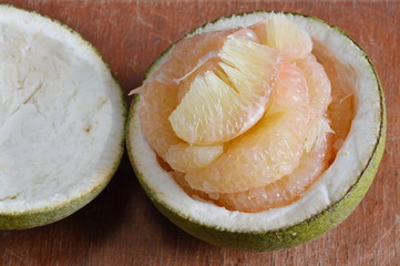pomelo Thai fruit on wooden table
