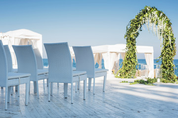 beautiful wedding setting up on beach