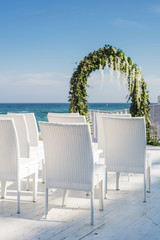 beautiful wedding setting up on beach