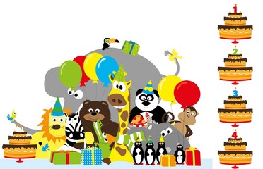 Birthday party animals with cake for  1 / 2 / 3 /4 years old child