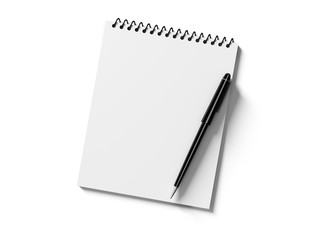 Blank note paper with pen. isolated on white.