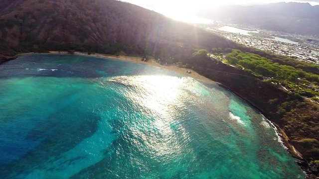 Hanauma Bay aerial during the late afternoon