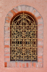Wrought iron detail of window in Marrakesh Morocco