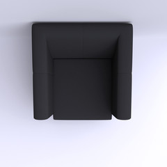 Easy chair in corner of the room. Top view. 3d illustration.