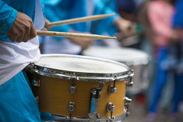 Fototapeta na wymiar Drummer performing for the carnival opening of Salta, Argentina