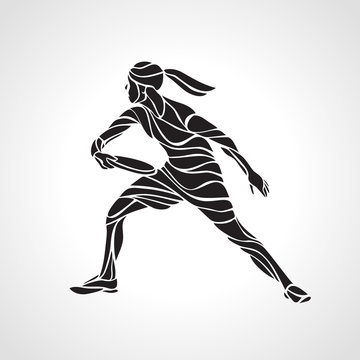 Female player is playing Ultimate Frisbee, vector silhouette Stock