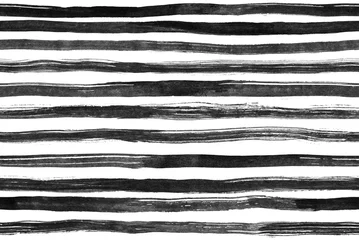 Tuinposter Horizontale strepen Zwarte witte inkt abstracte horizontale strepen naadloze achtergrond
