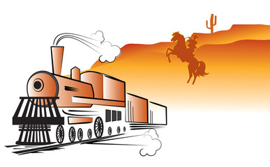 Fototapeta premium Vector cowboy and locomotive. Western bandit life