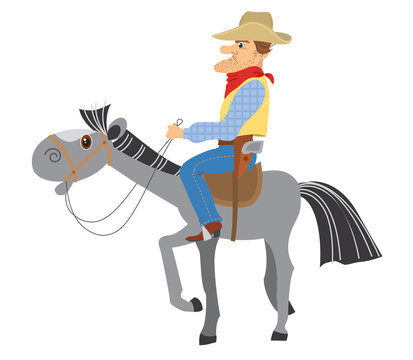 Cowboy man sit on hes horse.Vector cartoons on white