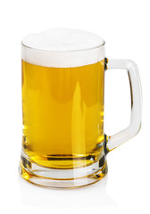 lager beer in a mug on a white