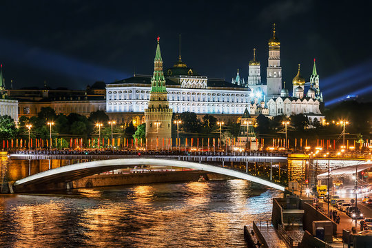 Moscow Kremlin in night illumination summer evening