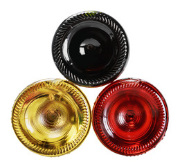 bottom of the bottles of wine of different sorts