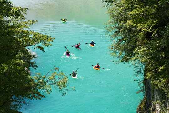 Kayaks on river Soca