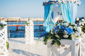 beautiful wedding setting up on beach