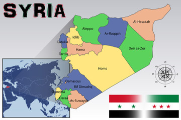 Map, Flag and Location of Syria