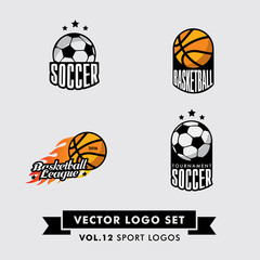 Obrazy na Szkle  Retro Vintage Hipster Sport wektor Logo zestaw. Piłka nożna, piłka nożna, koszykówka.