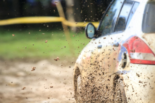 Mud debris from a rally car race