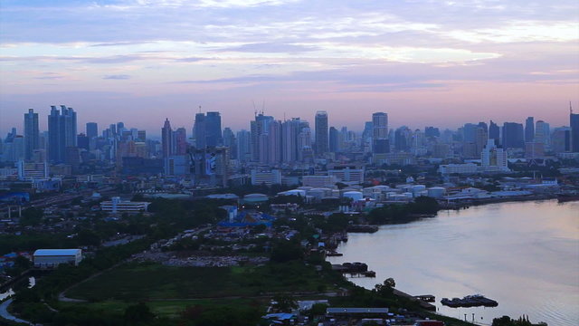 Video of Bangkok, Thailand capital city of South East Asia view from top at sunrise skyline over the main river curve