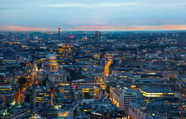 London at sunset, panoramic view with lights