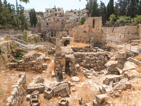 Ancient Pool of Bethesda ruins. Old City of Jerusalem
