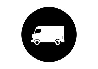 Black and white truck icon on white background