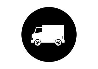 Black and white truck icon on white background