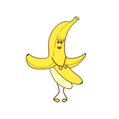 Funny cartoon banana. Banana girl character, vector illustration. 