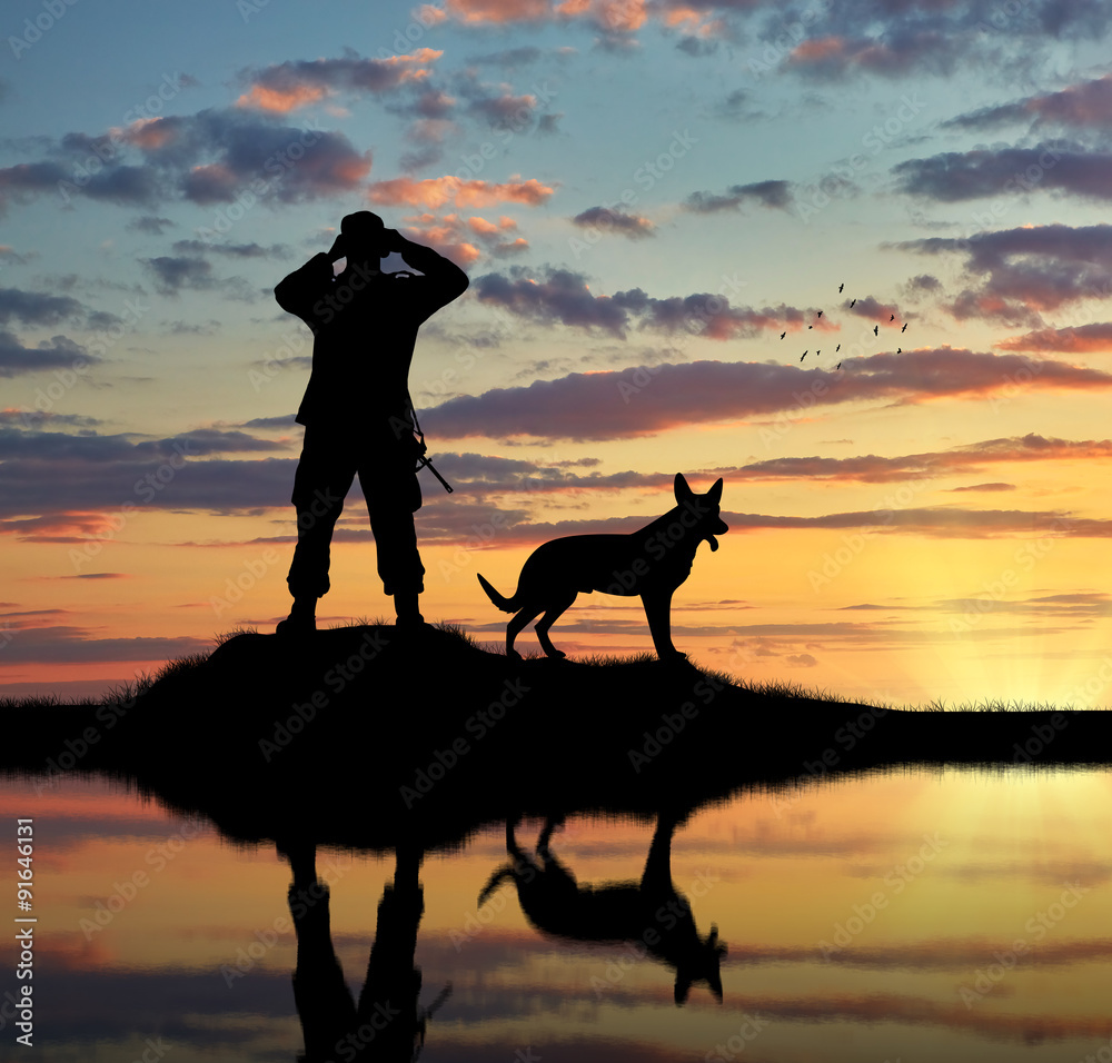 Sticker  Silhouette of a dog and a soldier