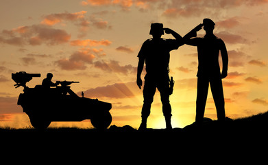 Silhouette of a soldier and the commander
