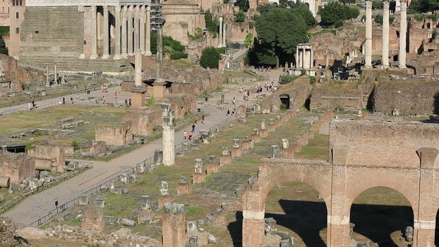 Tilt Shot Tourist Visiting Roman Forum at Rome Lazio Italy