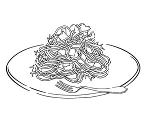 Vector sketch of spaghettii plate. Isolated on white. - 91647117