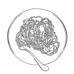 Vector sketch of spaghettii plate. Isolated on white.