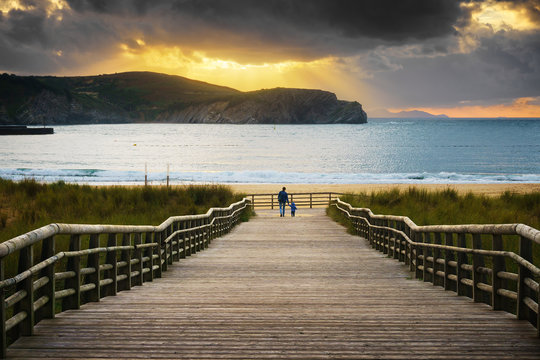 boardwalk to the beach in Gorliz