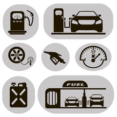 Set of black vector icons gas station