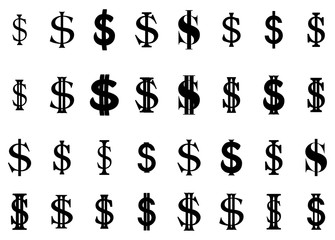 Set of flat simple us dollar sign set.  silhouette vector illustration isolate on white background
