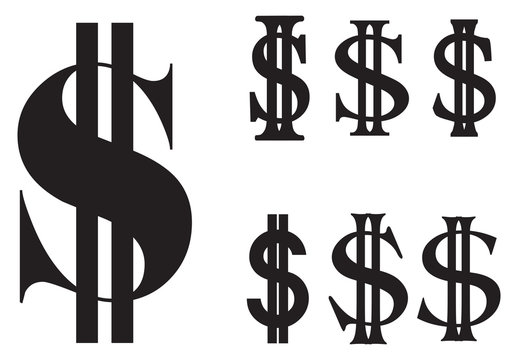 Set of flat simple us dollar sign set.  silhouette vector illustration isolate on white background