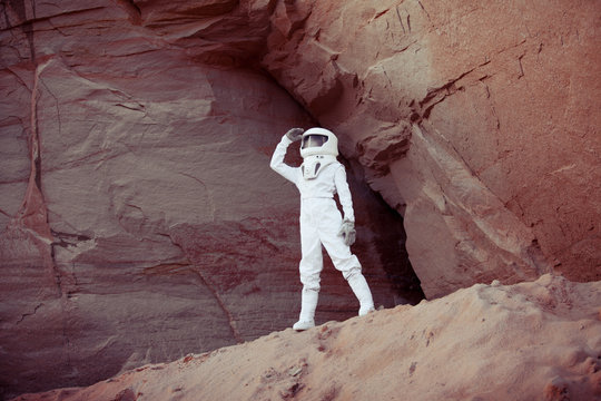 futuristic astronaut on another planet, image with the effect of