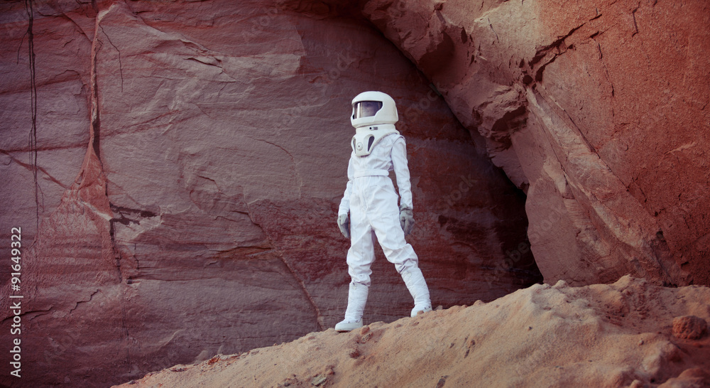 Canvas Prints futuristic astronaut on another planet, image with the effect of