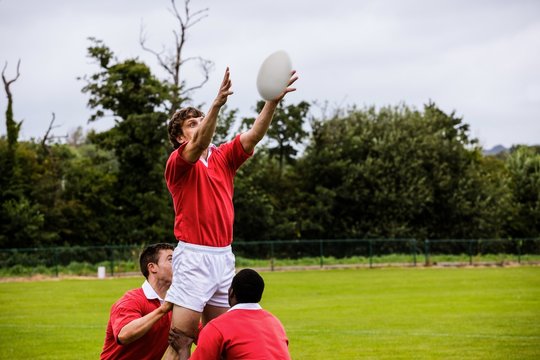 Rugby Players Jumping For Line Out