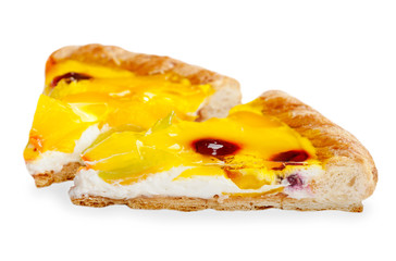 Fruit pie. Two piece. Cherry and pineapple. Isolated. Closeup