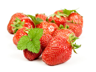 strawberry heap and leaf green on a white background