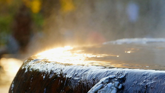 The reflection of the sun in the hot springs. Ranong, Thailand.