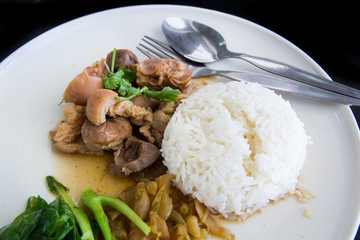 Stewed Pork Leg with Pickled Mustard Greens and rice