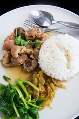 Stewed Pork Leg with Pickled Mustard Greens and rice