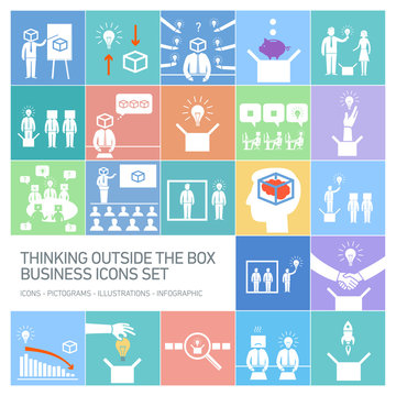 thinking outside the box vector business icons set