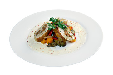 Salad with eggplant, chicken