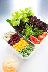 take away salads on white. Includes green salad, garden salad, g