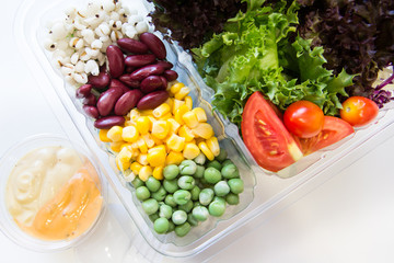 take away salads on white. Includes green salad, garden salad, g