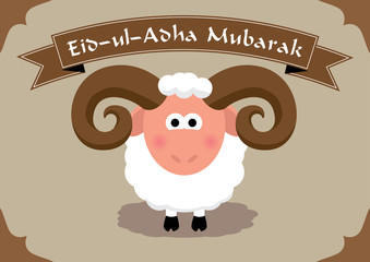 Cute sheep on seamless islamic pattern for muslim festival of sacrifice Eid-ul-Adha (Bayram) text: mubarek sacrifice holiday